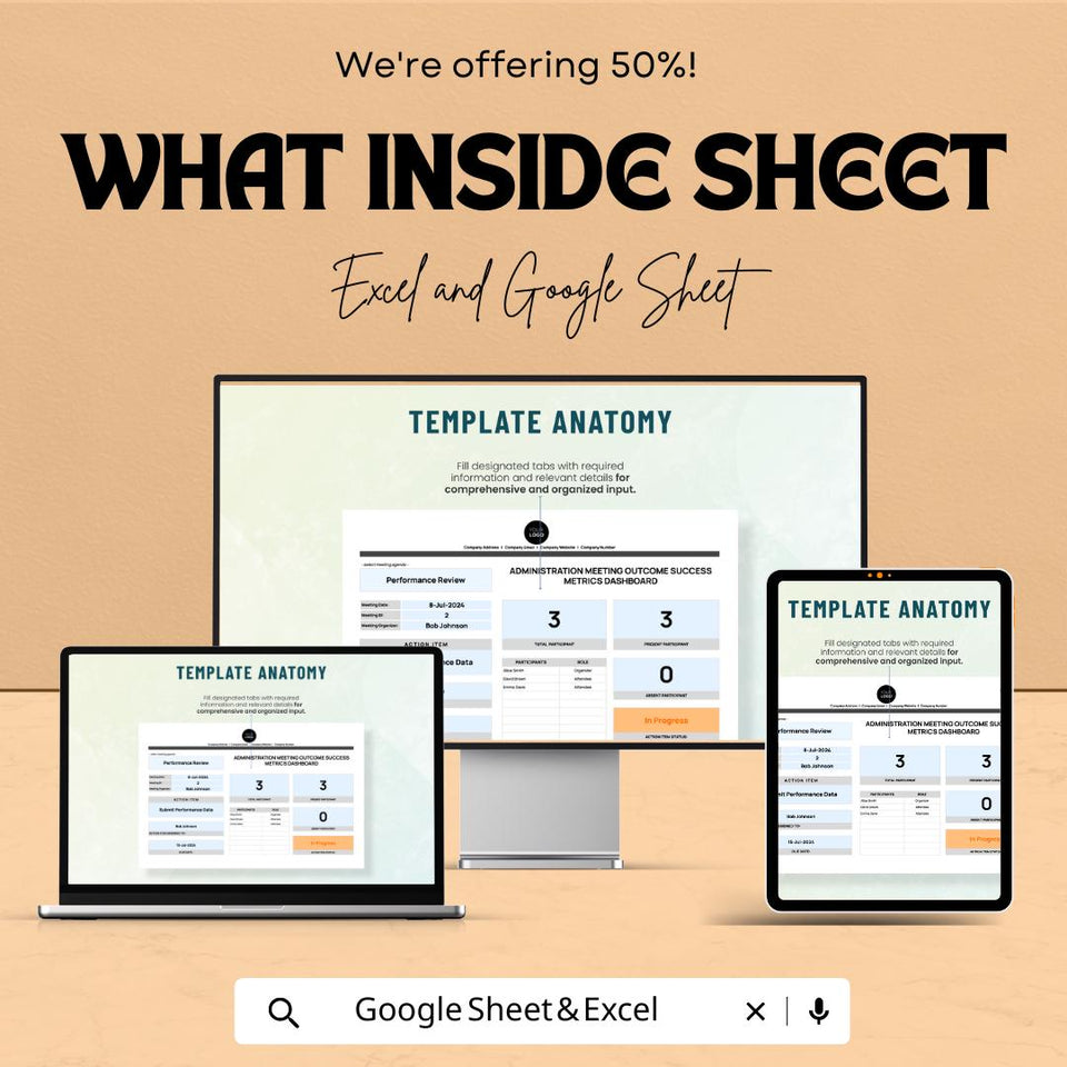 Administration Meeting Outcome Success Metrics Dashboard – Excel & Google Sheets Template for Meeting Tracking