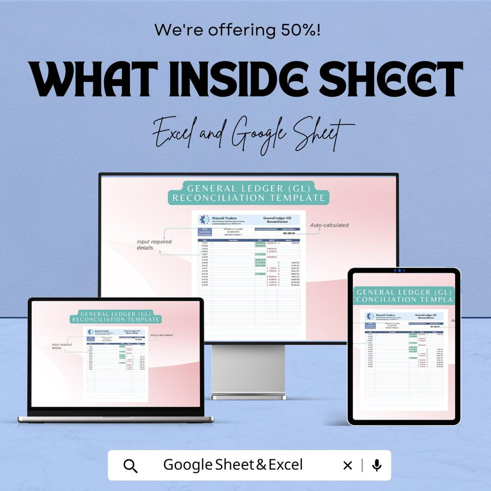 General Ledger (GL) Reconciliation Template | Excel & Google Sheets | Financial Statement Reconciliation Tool | Accounting Spreadsheet