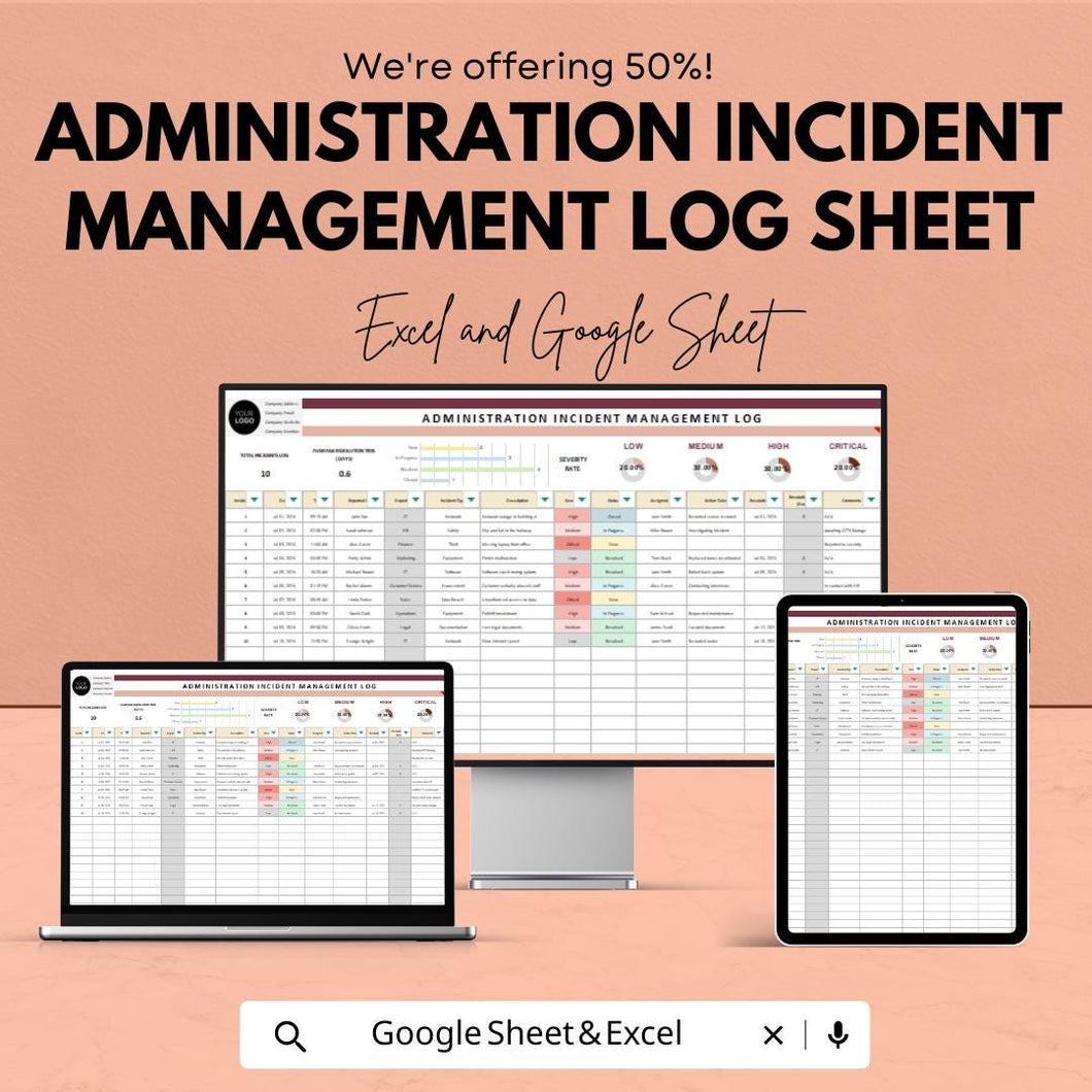 Administration Incident Management Log Sheet – Excel and Google Sheets Template for Tracking & Reporting Incidents