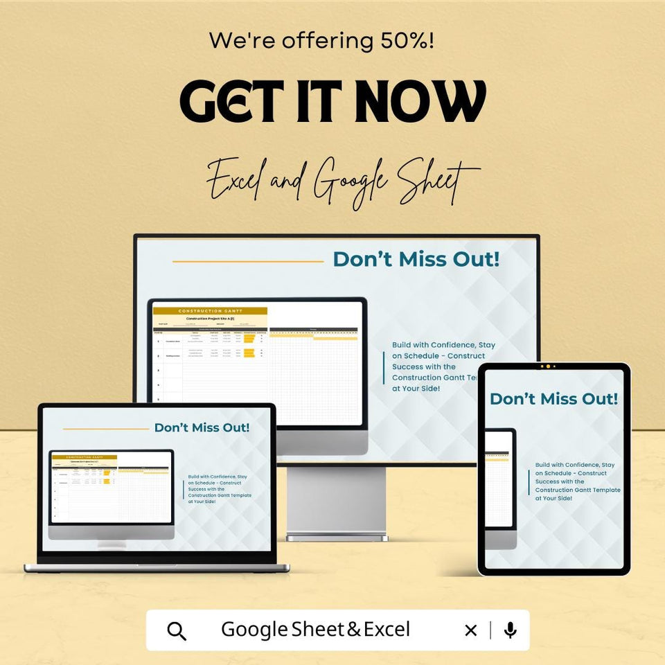 Construction Gantt Chart Sheet | Project Management Excel & Google Sheet | Task Scheduling, Timeline Visualization, Builder Schedule