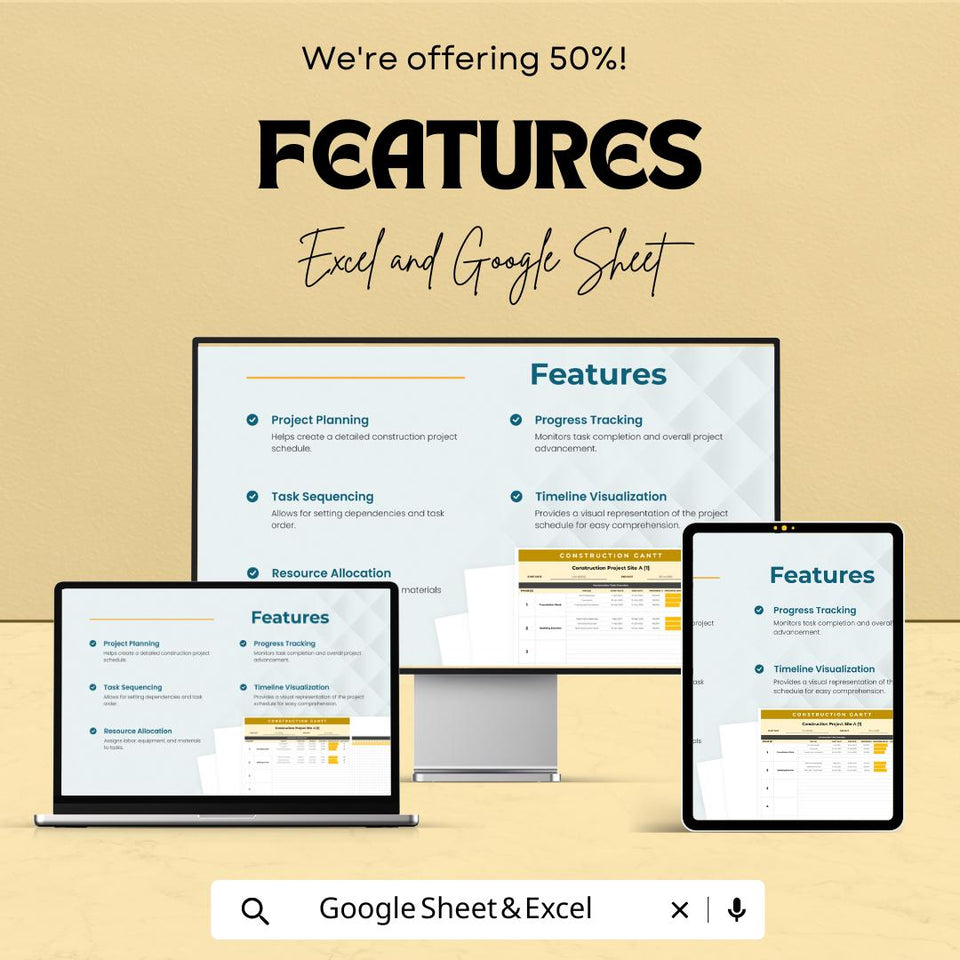 Construction Gantt Chart Sheet | Project Management Excel & Google Sheet | Task Scheduling, Timeline Visualization, Builder Schedule