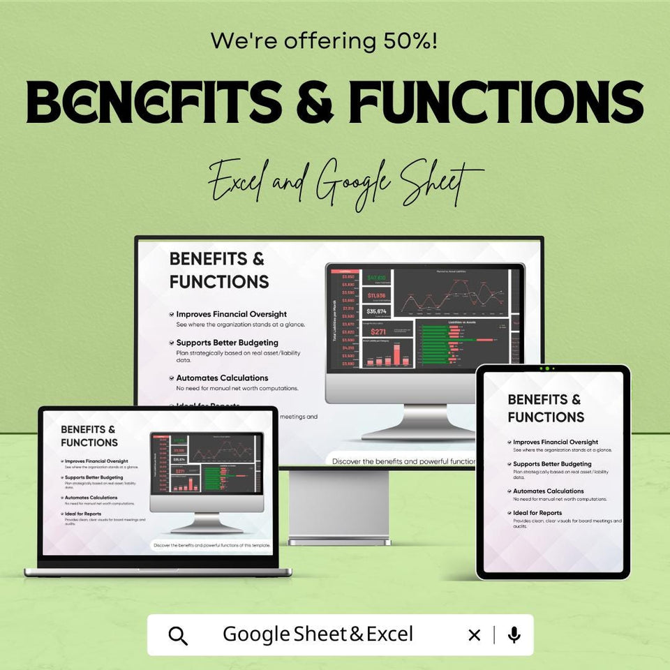 Administration Financial Dashboard – Excel and Google Sheets Template for Asset & Liability Tracking