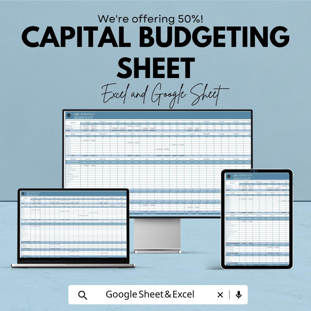 Capital Budgeting Spreadsheet | Excel & Google Sheets Template | Financial Planning and Investment Tool | Business Budgeting