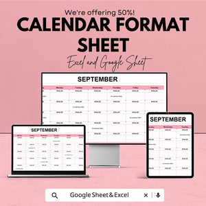 Calendar Format Template | Editable Google Sheets & Excel Calendar | Monthly Planner Template | Printable Calendar Format Sheet |