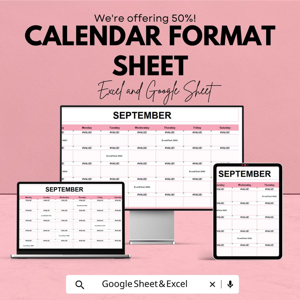 Calendar Format Template | Editable Google Sheets & Excel Calendar | Monthly Planner Template | Printable Calendar Format Sheet |