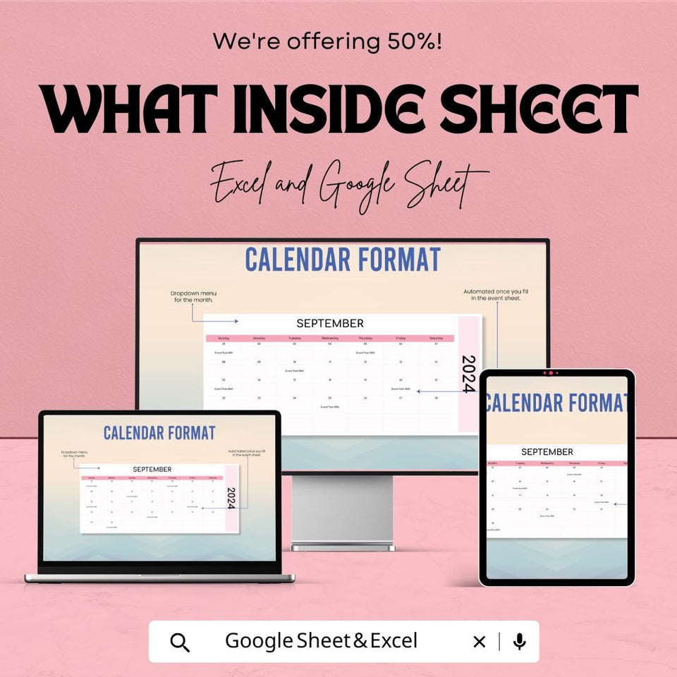 Calendar Format Template | Editable Google Sheets & Excel Calendar | Monthly Planner Template | Printable Calendar Format Sheet |