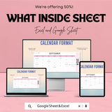 Calendar Format Template | Editable Google Sheets & Excel Calendar | Monthly Planner Template | Printable Calendar Format Sheet |