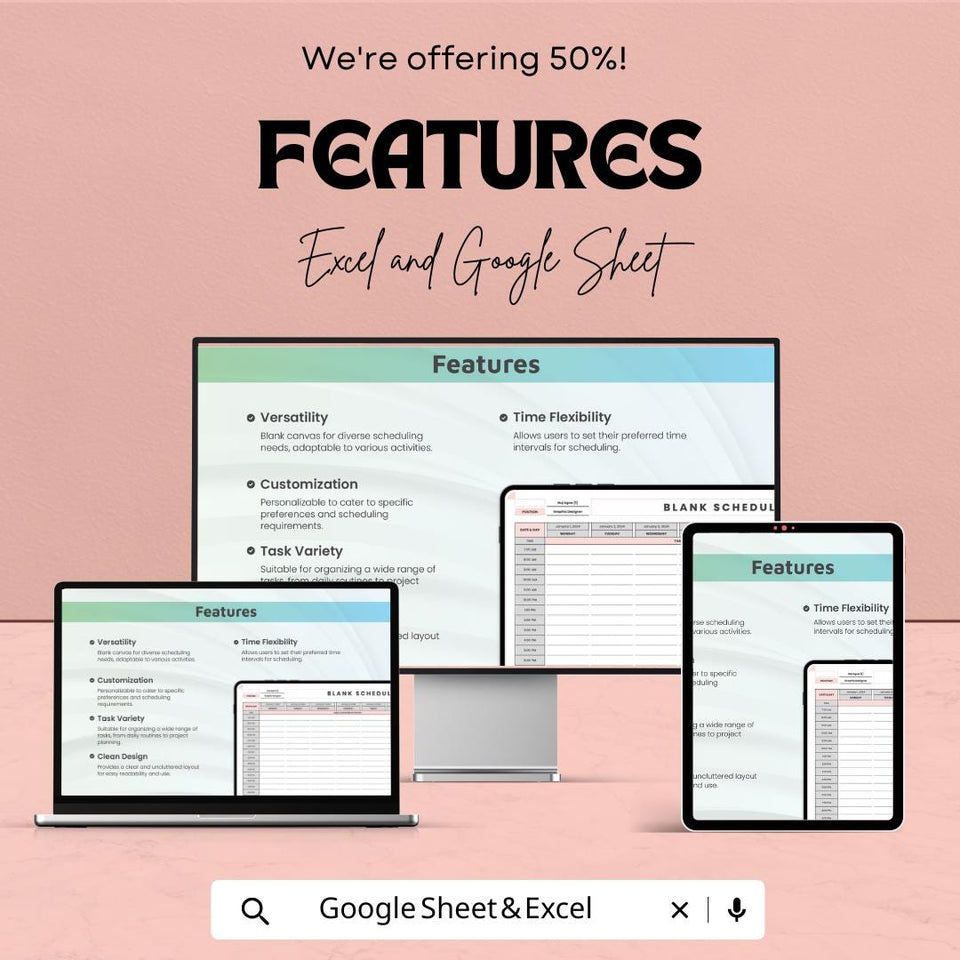 Blank Schedule Sheet - Customizable Weekly Planner - Excel & Google Sheet - Time Management Template - Printable Daily Schedule