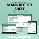 Blank Receipt Sheet for Excel & Google Sheets – Customizable Template | Digital Download – 50% OFF