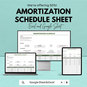 Amortization Schedule Sheet | Loan Repayment Tracker | Excel & Google Sheets | Financial Planning Template | 50% Off