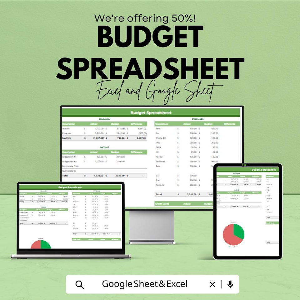 Budget Spreadsheet Template for Excel and Google Sheets – Personal and Business Budget Planner | Income & Expense Tracker | 50% Off Today!