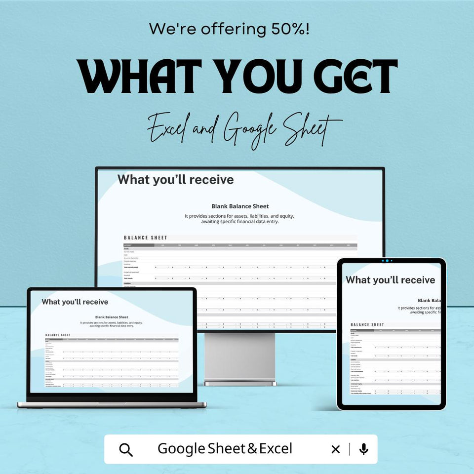 Balance Sheet Template for Excel & Google Sheets – Financial Management Tool | Track Assets, Liabilities, and Equity | 50% Off Now!