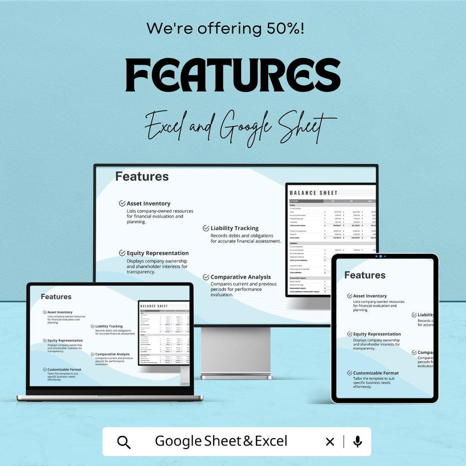 Balance Sheet Template for Excel & Google Sheets – Financial Management Tool | Track Assets, Liabilities, and Equity | 50% Off Now!