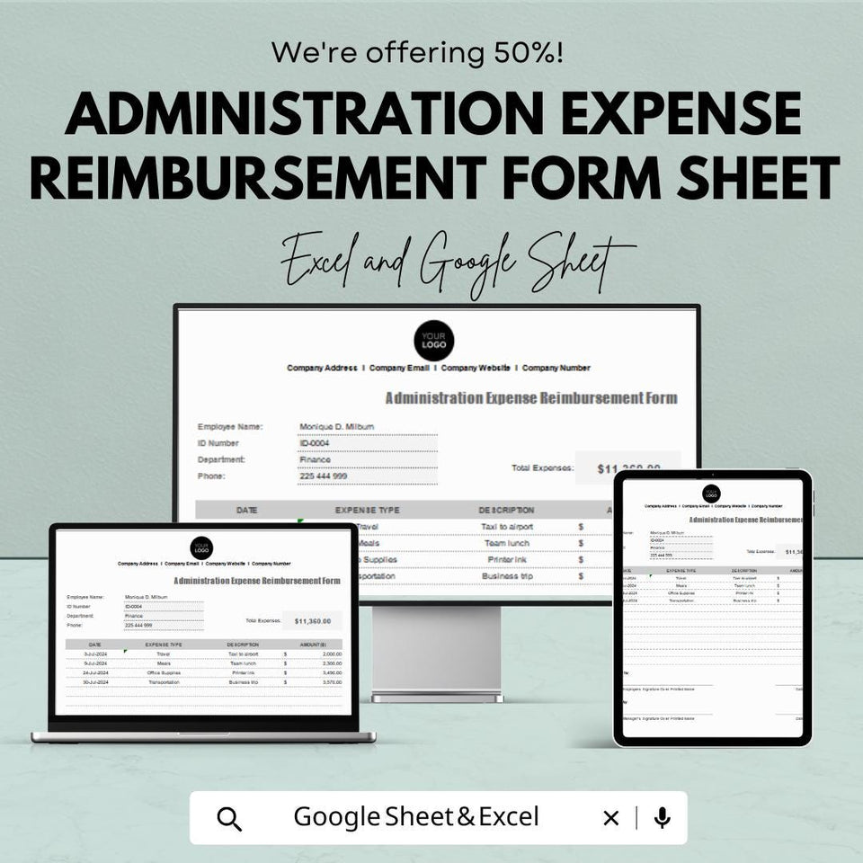 Administration Expense Reimbursement Form Sheet – Excel & Google Sheets Template for Efficient Expense Tracking