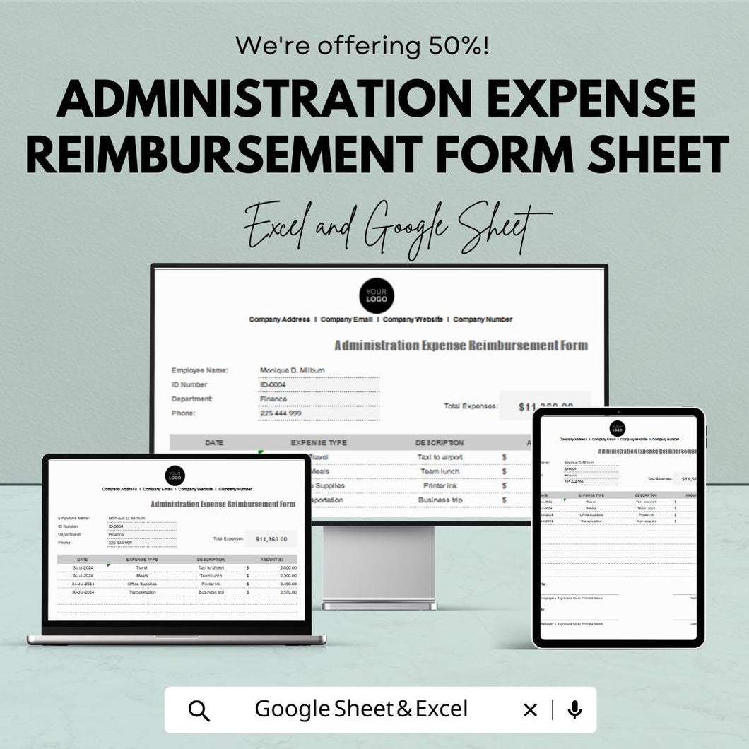 Administration Expense Reimbursement Form Sheet – Excel & Google Sheets Template for Efficient Expense Tracking