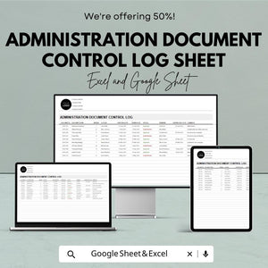 Administration Document Control Log Sheet – Excel & Google Sheets – Document Tracking, Approval Log, Revision History Tracker