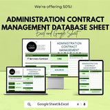 Administration Contract Management Database Sheet – Excel & Google Sheets – Contract Tracking, Renewal Reminders, and Compliance Tool