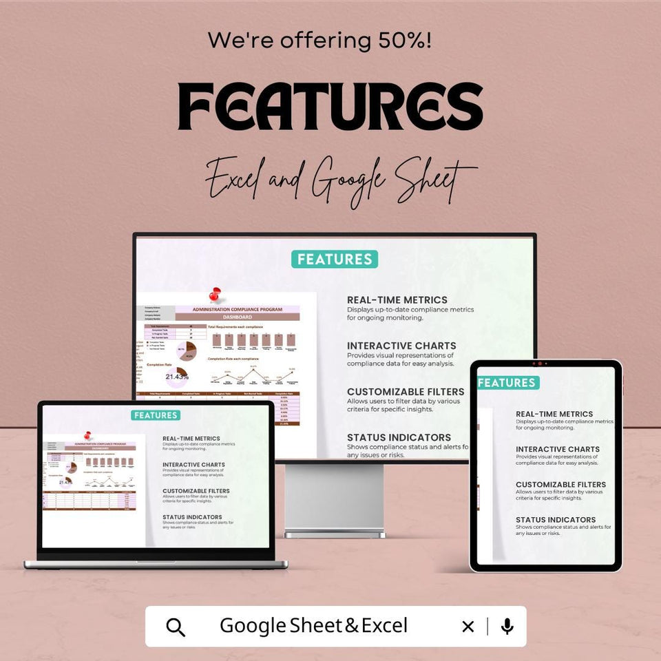 Administration Compliance Program Dashboard | Excel & Google Sheet Template for Compliance Management