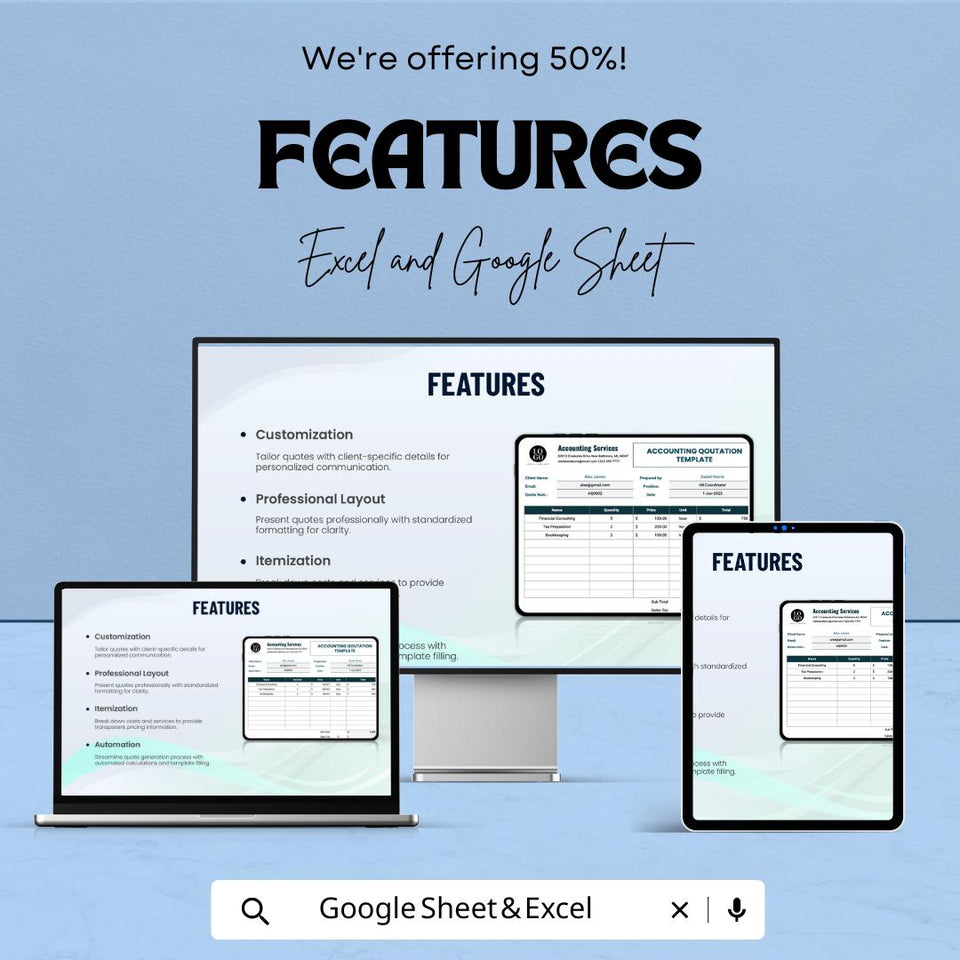 Accounting Quotation Template | Google Sheets & Excel | Business Estimate Form | Client Pricing Sheet | Editable Service Quote