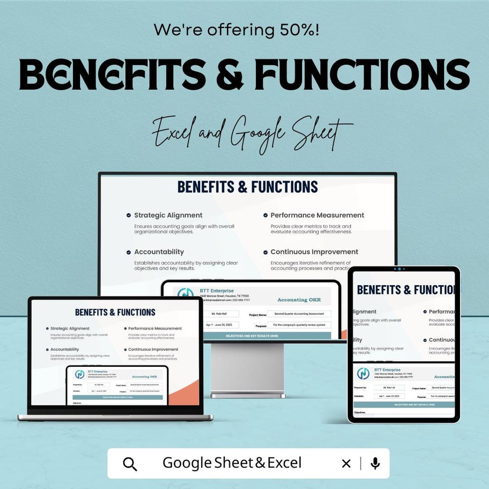 Accounting OKR Sheet | Excel & Google Sheets Goal Tracker | Objective Key Result Template | Finance OKR Planner | Editable OKR Format