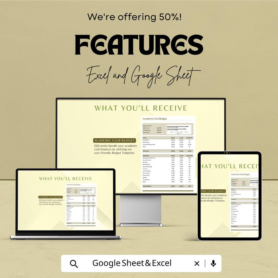 Academic Club Budget Sheet | Editable Excel & Google Sheets Template | School Club Finance Tracker | Budget Planner for Students