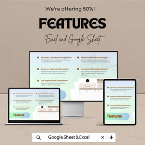 401(k) Contributions and Matching Calculator HR Sheet – Excel & Google Sheet – Employee Retirement Planning Tool – Tax, Matching