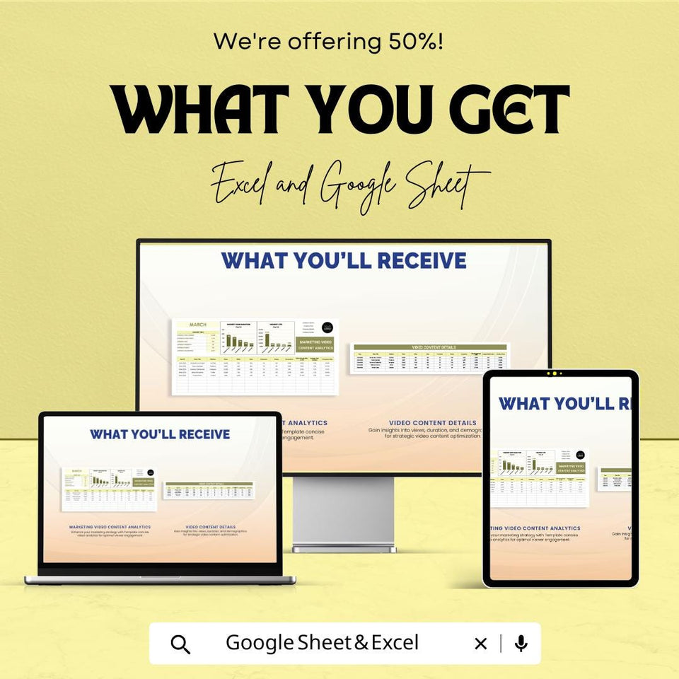 Marketing Video Content Analytics Sheet | Track CTR and Engagement | Excel & Google Sheets Template