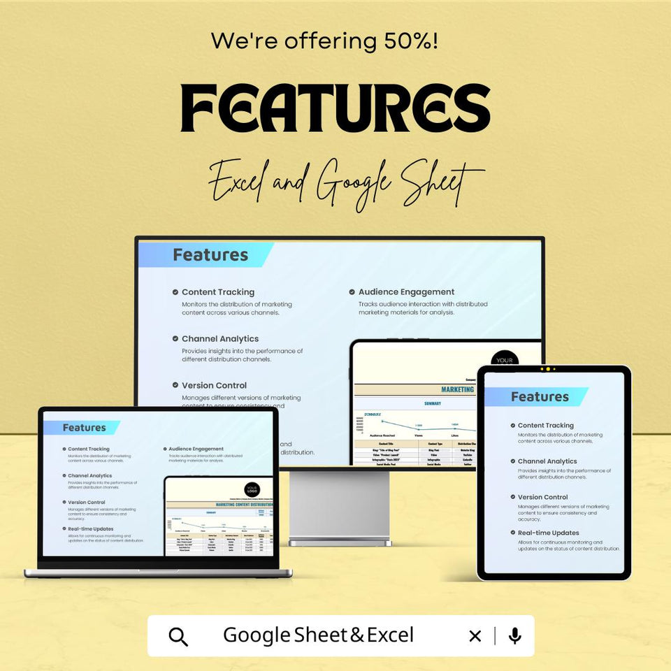 Marketing Content Distribution Tracker | Excel and Google Sheets Template | Social Media & Content Strategy Planner