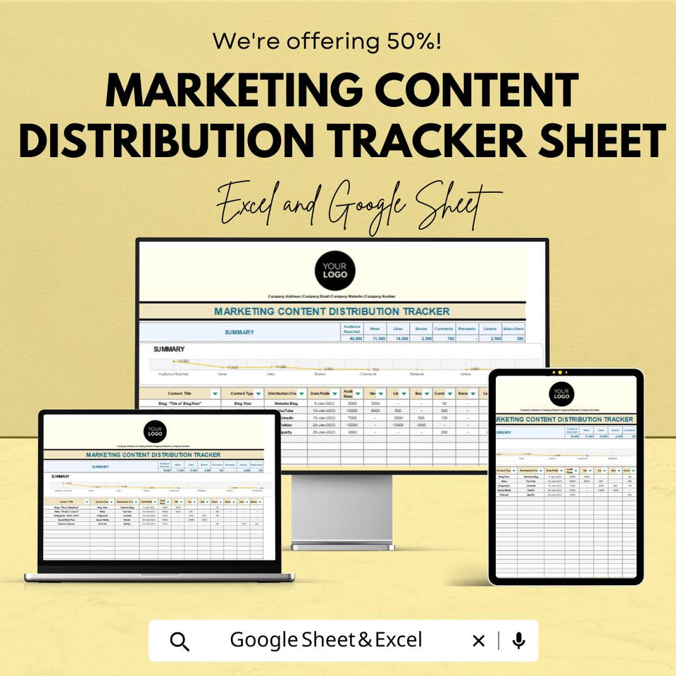 Marketing Content Distribution Tracker | Excel and Google Sheets Template | Social Media & Content Strategy Planner
