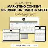 Marketing Content Distribution Tracker | Excel and Google Sheets Template | Social Media & Content Strategy Planner