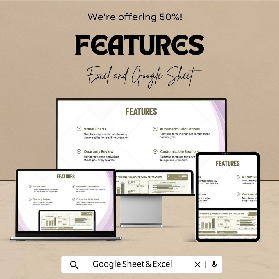 Advertising Budget Review Spreadsheet | Quarterly Marketing ROI Tracker | Excel & Google Sheet Template | Digital Download