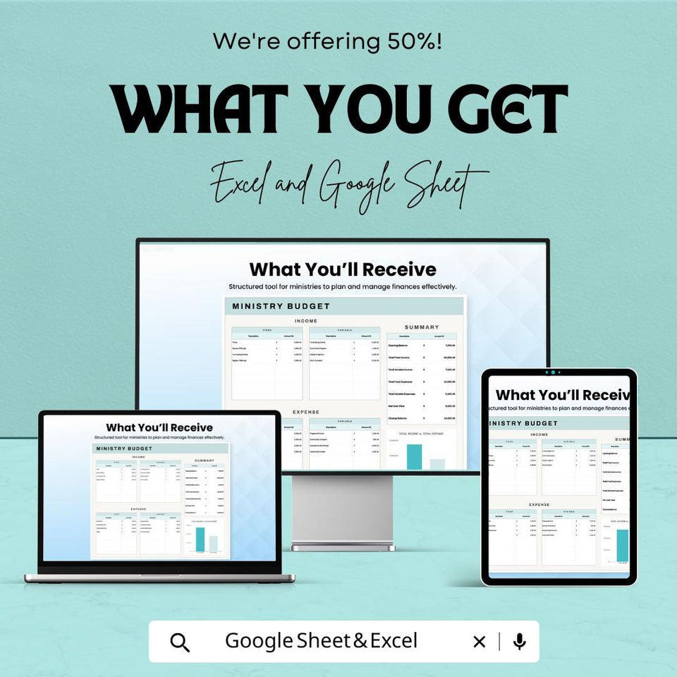 Ministry Budget Sheet | Church and Nonprofit Financial Planner | Excel and Google Sheets | Income and Expense Tracker | Instant Download
