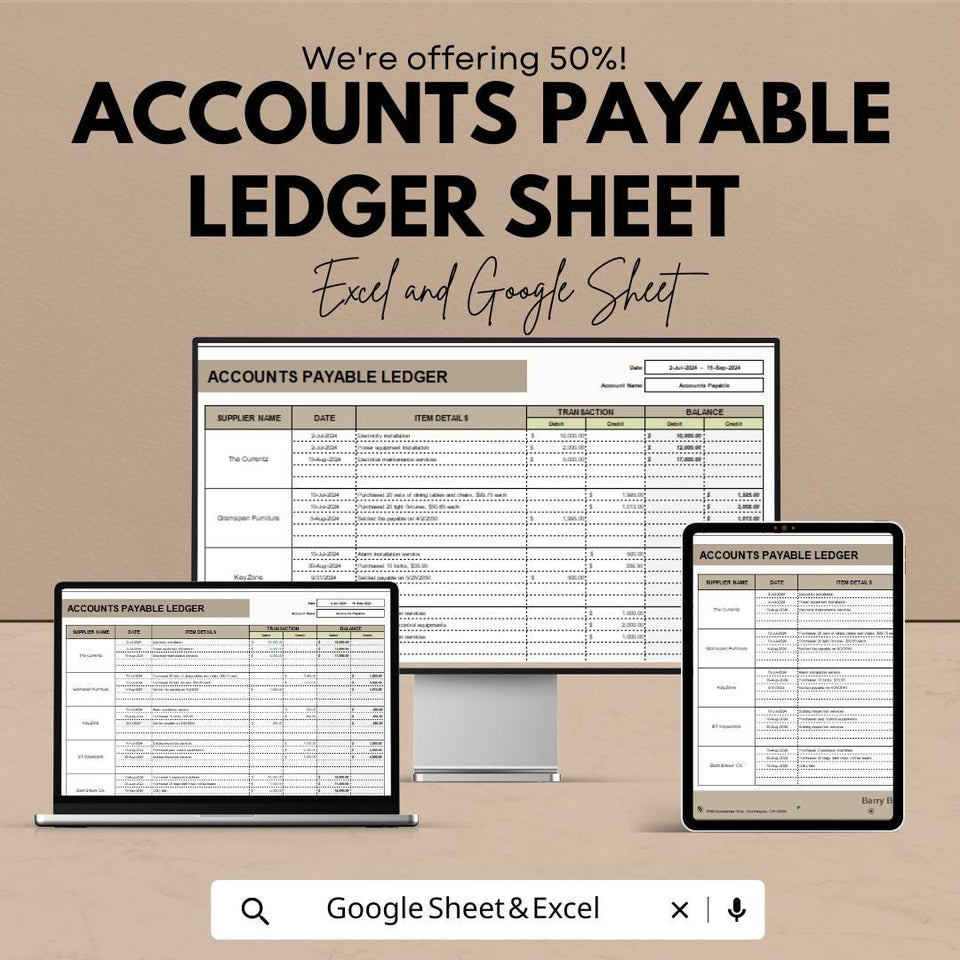 Accounts Payable Ledger Sheet | Excel & Google Sheet | Track Vendor Payments