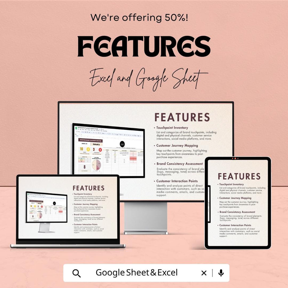 Marketing Brand Touchpoint Analyzer Sheet | Excel and Google Sheets Template for Brand Strategy | Customer Interaction Tracking & Analysis |