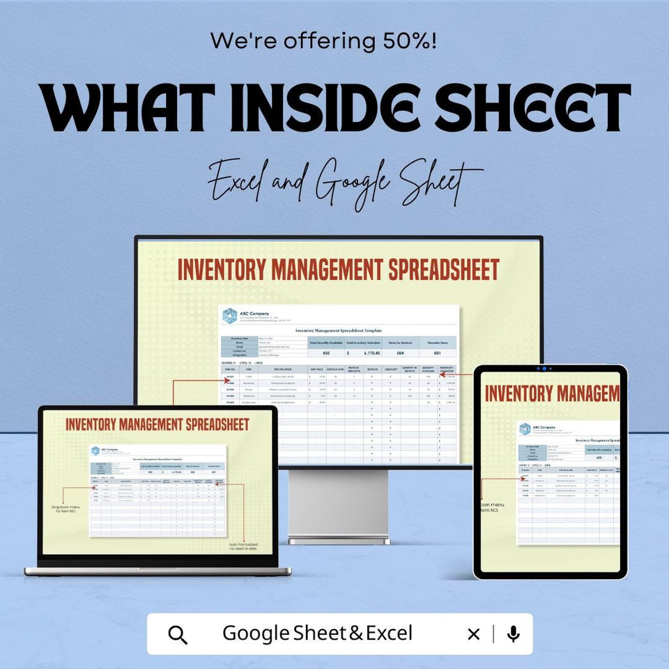 Inventory Management Spreadsheet | Excel and Google Sheets Template for Stock Tracking | Business & Product Inventory | Easy-to-Use |