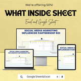 Social Media Marketing Influencer Partnership ROI Sheet – Excel & Google Sheets Template – Track Influencer Performance – Marketing Tool