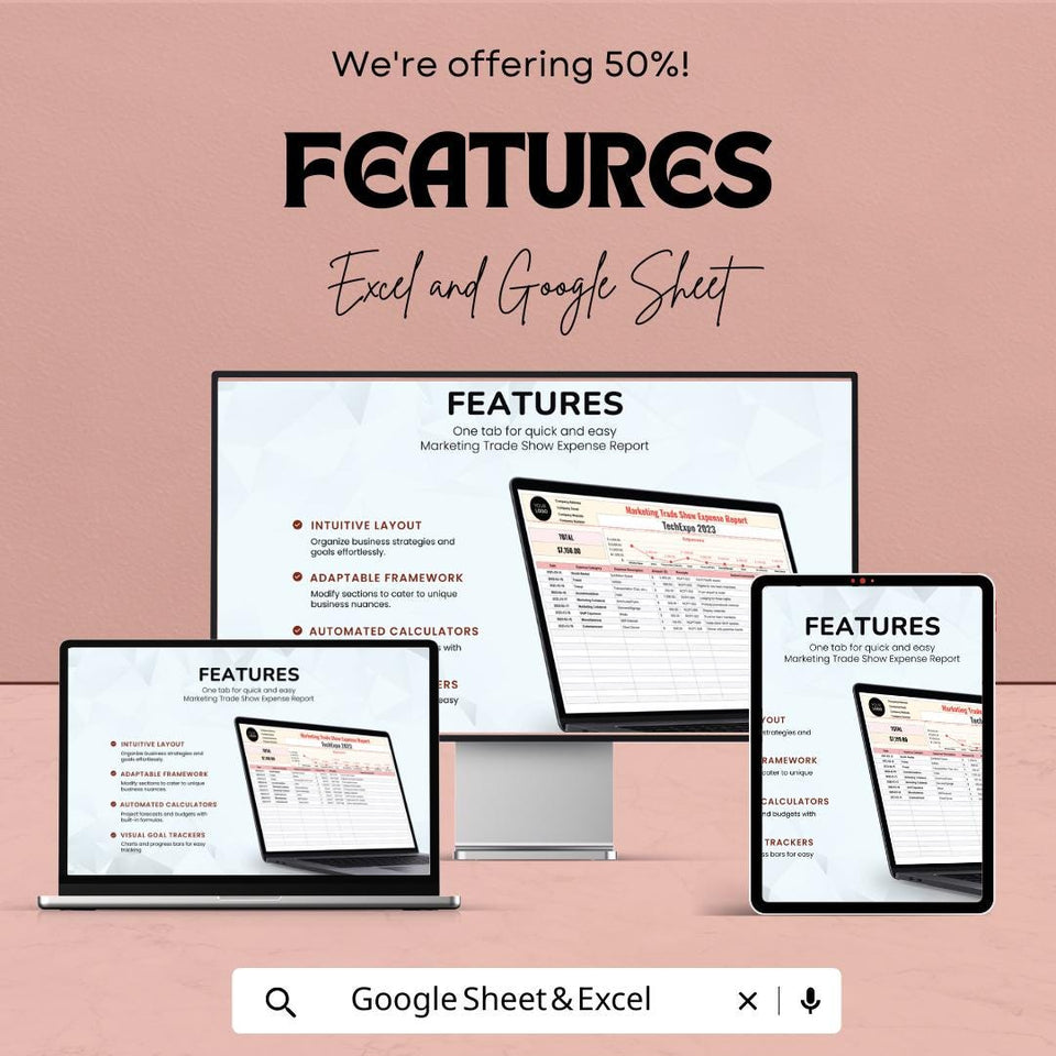 Marketing Trade Show Expense Report Sheet | Budget Tracker for Events | Excel and Google Sheet | Customizable Template for Exhibitors |