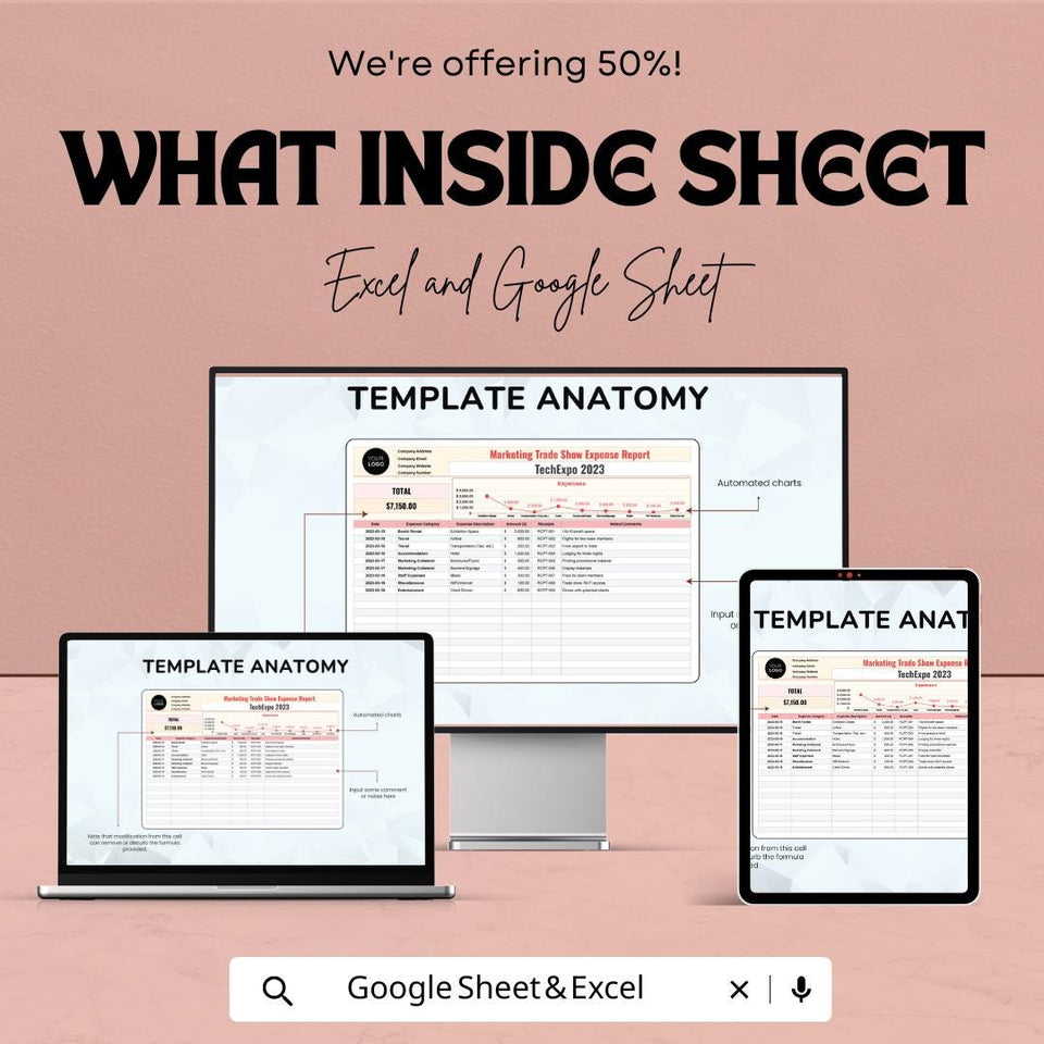 Marketing Trade Show Expense Report Sheet | Budget Tracker for Events | Excel and Google Sheet | Customizable Template for Exhibitors |