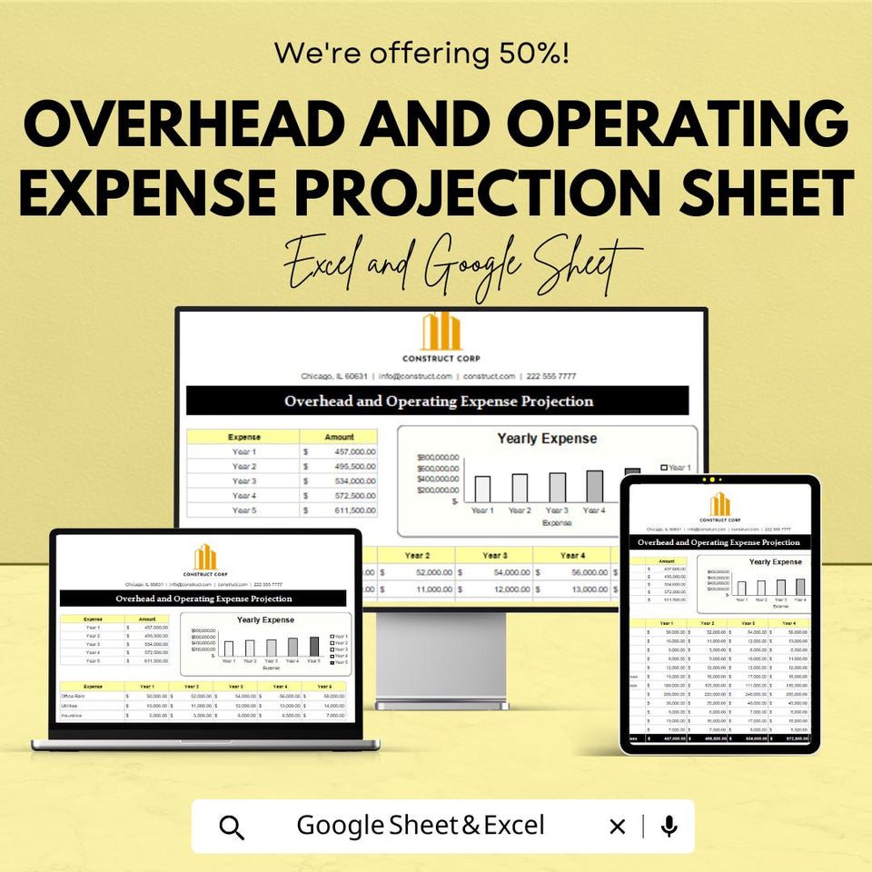 Overhead and Operating Expense Projection Sheet - Google Sheets Template for Budget Planning, Financial Forecasting, Expense Management