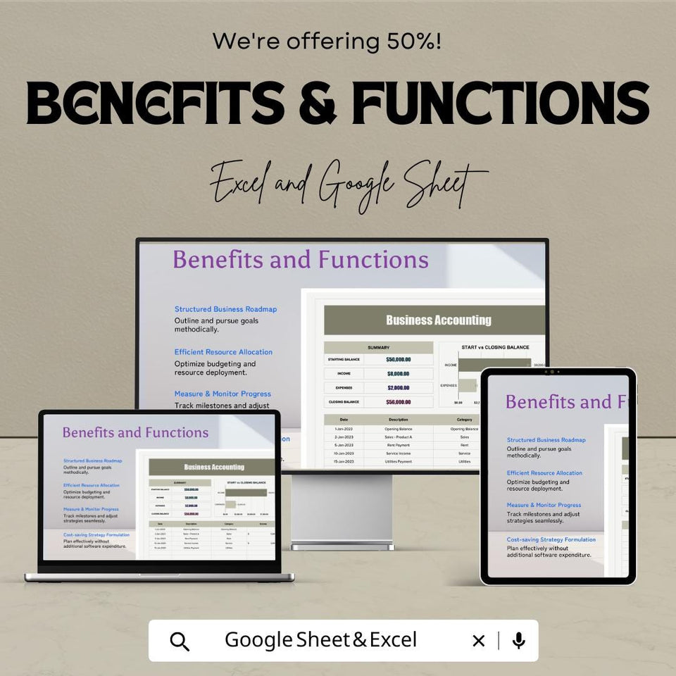 Business Accounting Spreadsheet - Excel & Google Sheet - Track Income, Expenses, and Profit - 50% Off