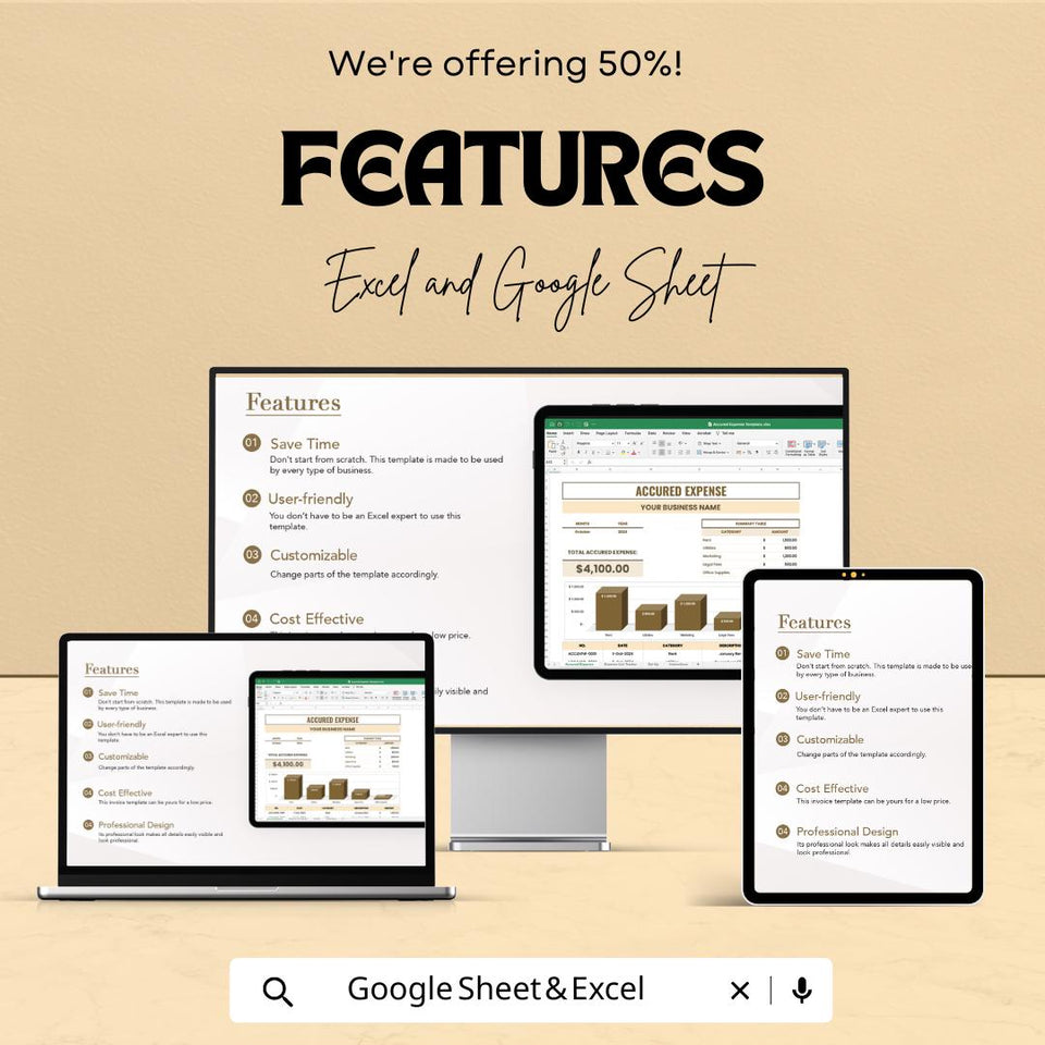 Accrued Expense Tracker Template - Excel & Google Sheets - Business Expense Management - Financial Template - 50% Off
