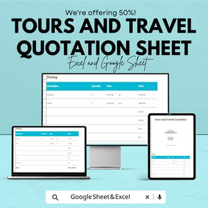 Tours and Travel Quotation Sheet - Excel & Google Sheets Template for Pricing and Invoicing - 50% OFF