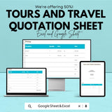 Tours and Travel Quotation Sheet - Excel & Google Sheets Template for Pricing and Invoicing - 50% OFF