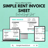 Simple Rent Invoice Sheet | Excel & Google Sheets Template | Rent Billing Template