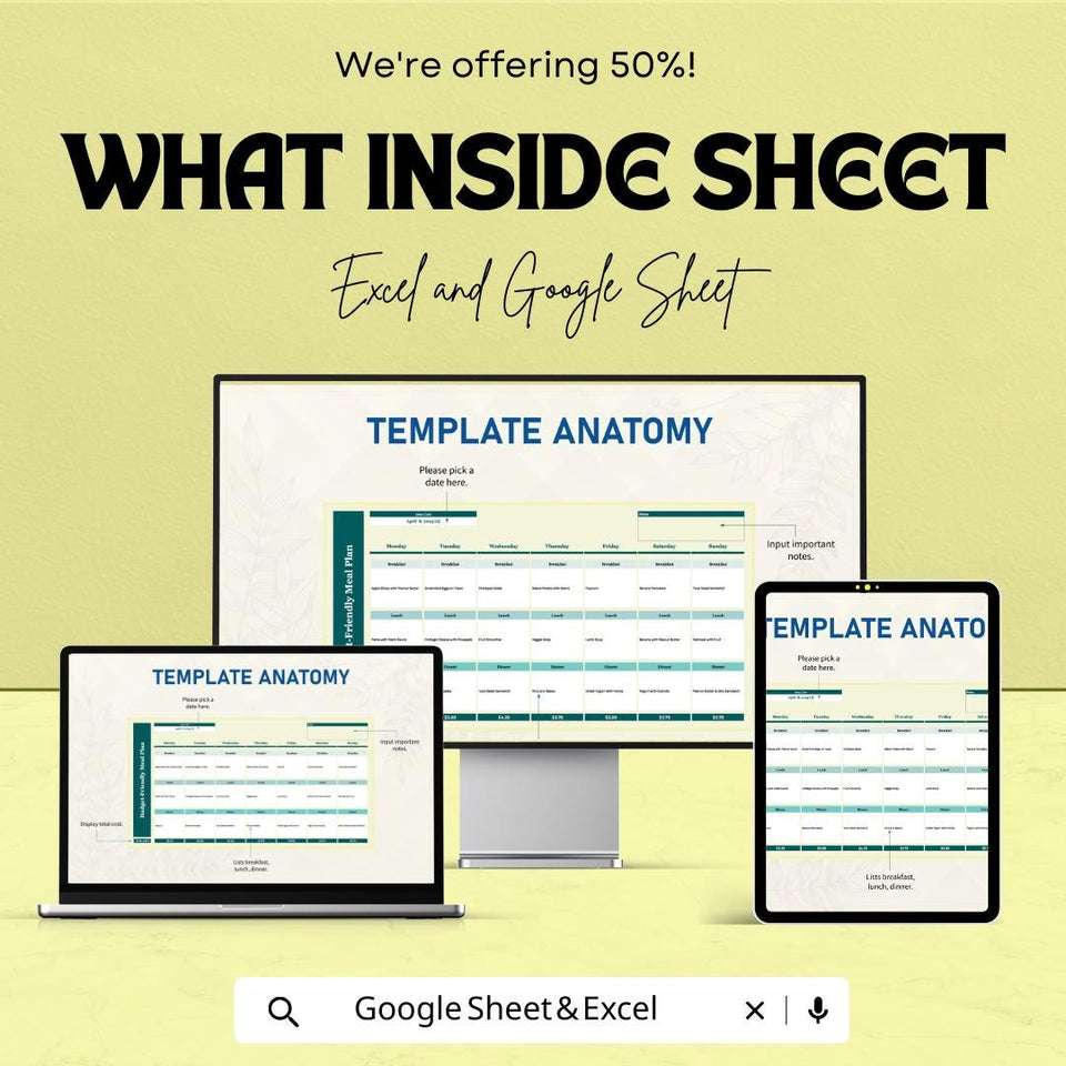 Budget-Friendly Meal Plan Sheet | Excel & Google Sheet Template for Smart Meal Planning