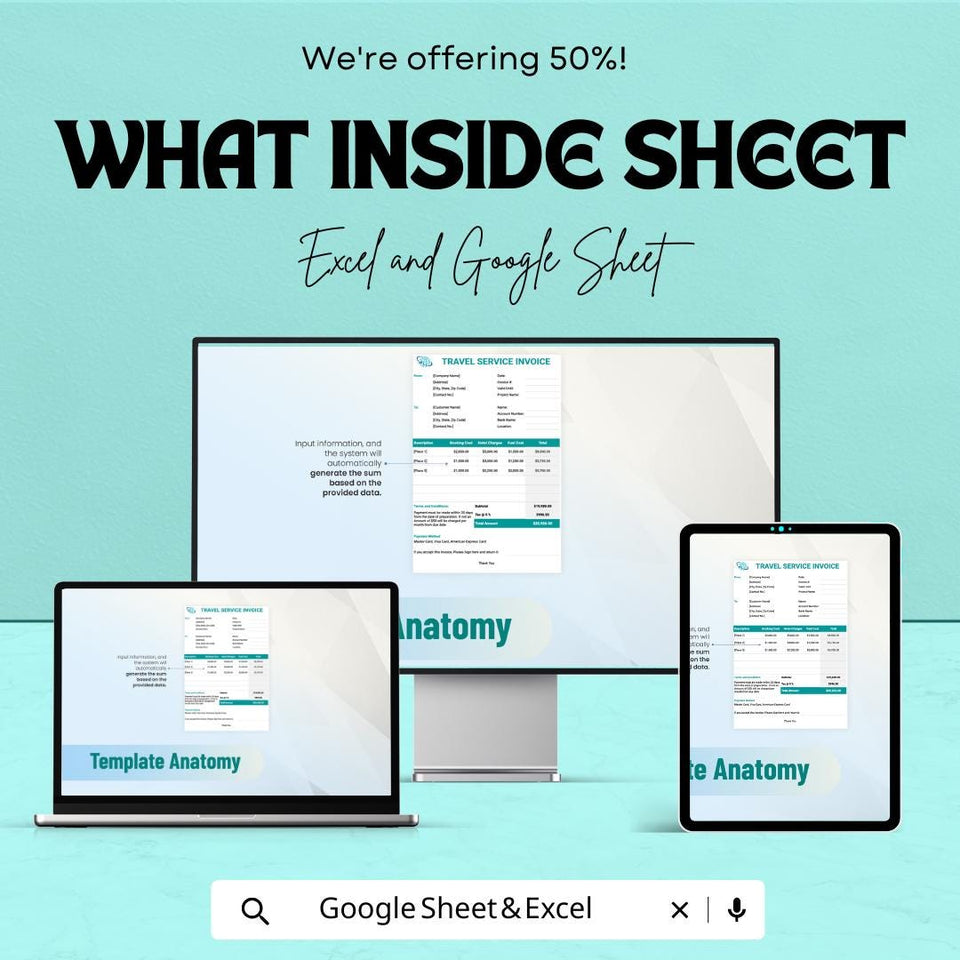 Sample Travel Service Invoice Sheet | Excel & Google Sheets Template | Travel Billing Template for Service Providers