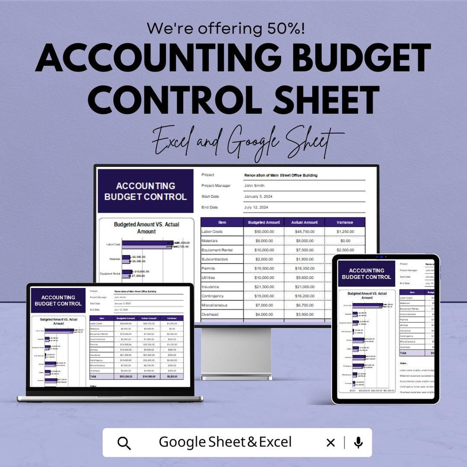 Accounting Budget Control Sheet – Excel and Google Sheet Template for Budgeting, Financial Management & Expense Tracking