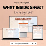 Commercial Window Cleaning Price List Sheet | Excel & Google Sheets Template | Pricing Guide for Cleaners