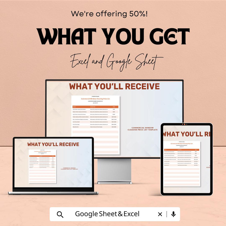 Commercial Window Cleaning Price List Sheet | Excel & Google Sheets Template | Pricing Guide for Cleaners