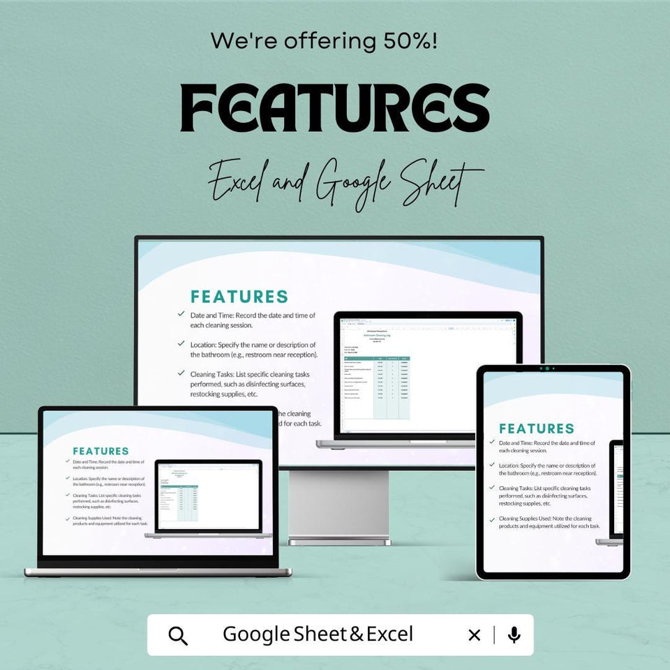 Bathroom Cleaning Log Sheet | Excel & Google Sheets Template | Hygiene Maintenance Tracker